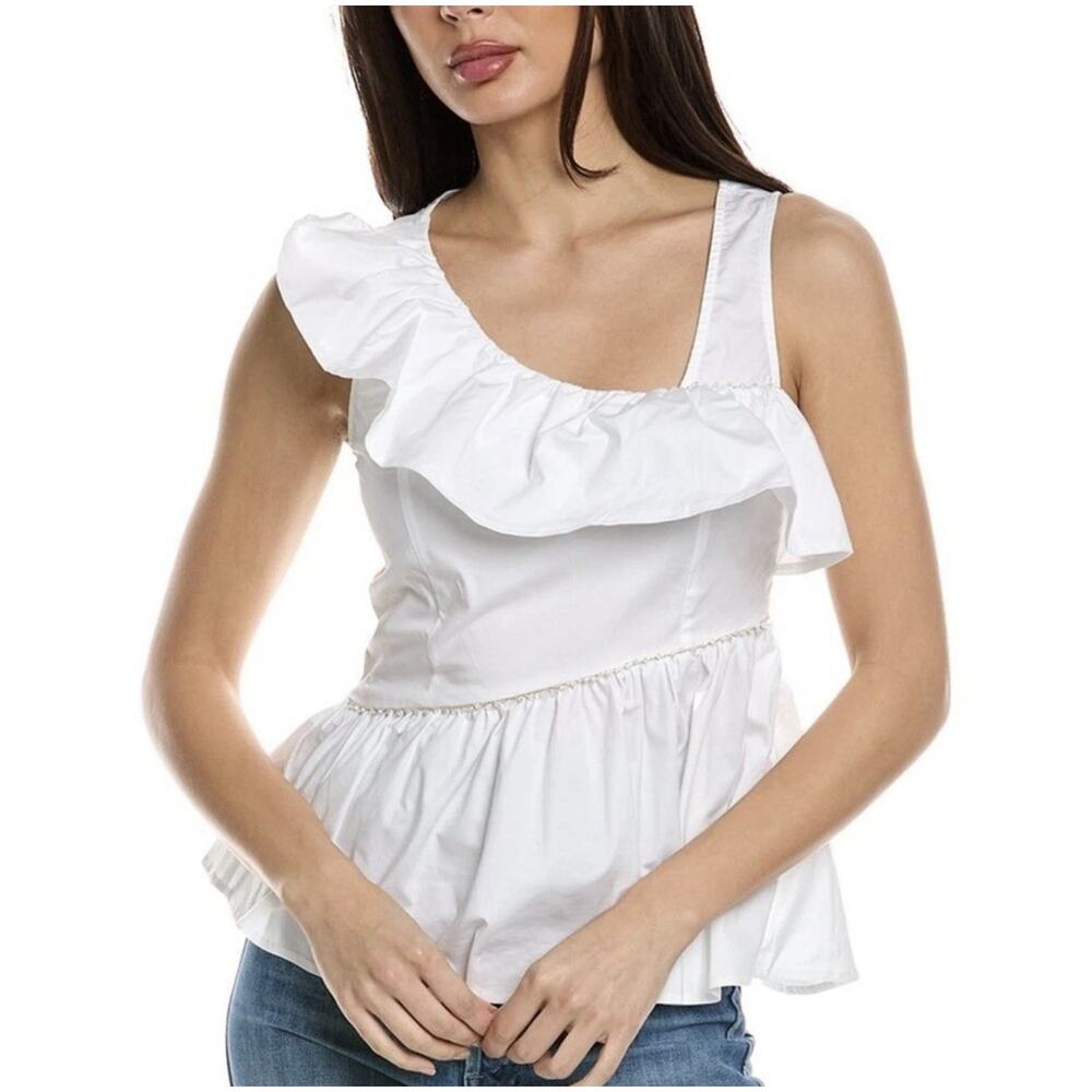 Wildfox sleeveless blouse white ruffle peplum size Small